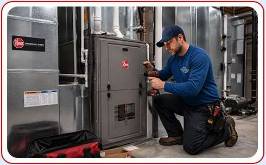 Technician installing commercial furnace for business Central Kentucky